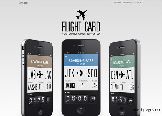 iOS app website design: Flight Card