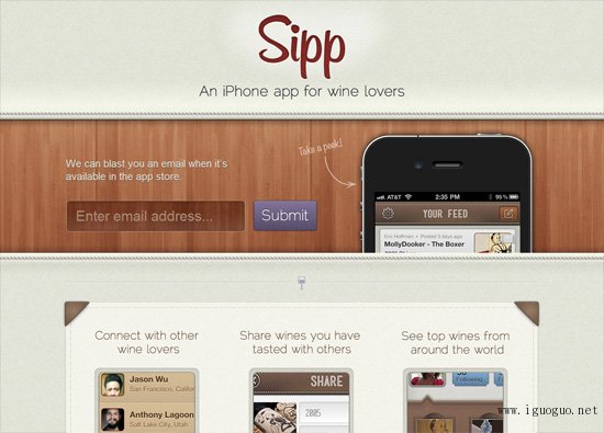 iOS app website design: Sipp