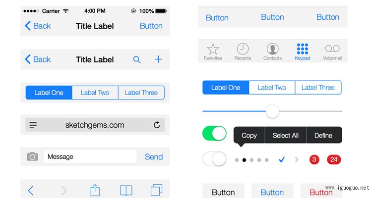 iOS 7 gui template ui kit free