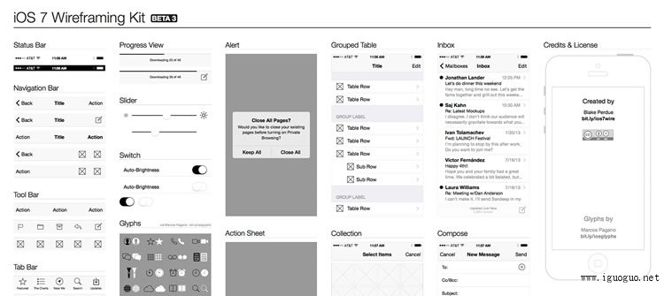 iOS 7 gui template ui kit free